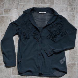 Vintage Turquoise Western Fringe Button Down Oxford